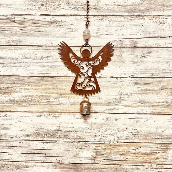 Universal Ironworks USA - Wholesale Wind Chime - Angel Wings up single Bell Rustic Memorial Garden Chime0