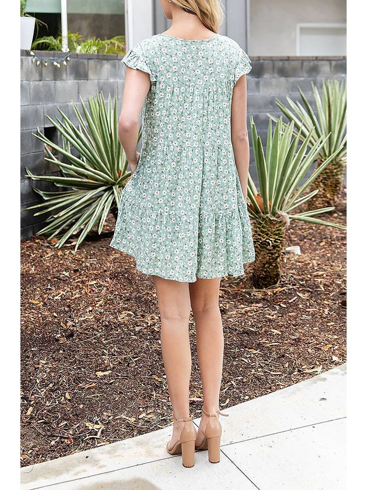 ROUSSEAU - Wholesale Dress - Women's - LORAL RUFFLE SLEEVE TIERED MINI DRESS