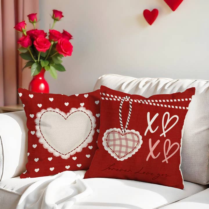 Red Valentine's Day Heart Pillow Covers Set for Sofa Decor for wholesale by Liffy