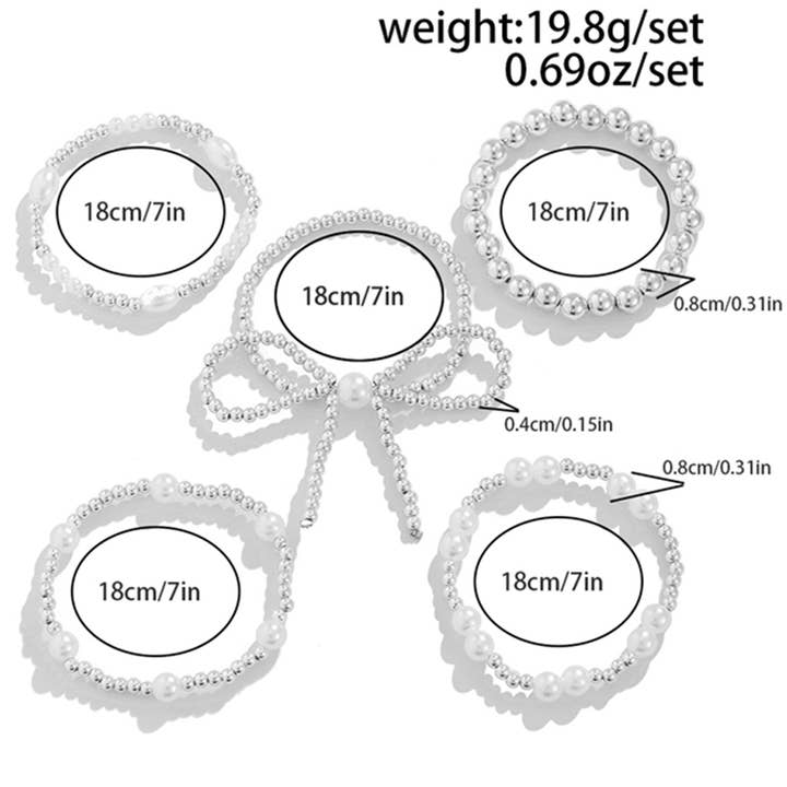 Aapparella - Wholesale Beaded Bracelet - Valentine Bow Knot Pearl Beaded Bracelet Set8