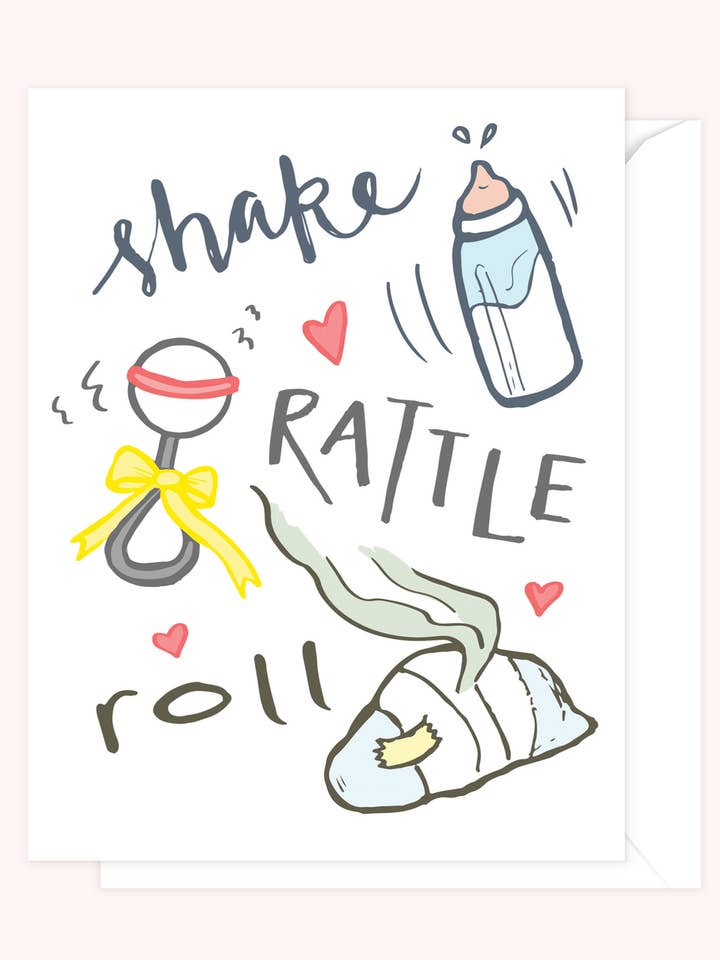 Carte de vœux Shake Rattle Roll pour bébé pour la vente par Sassy Banana Design Co.