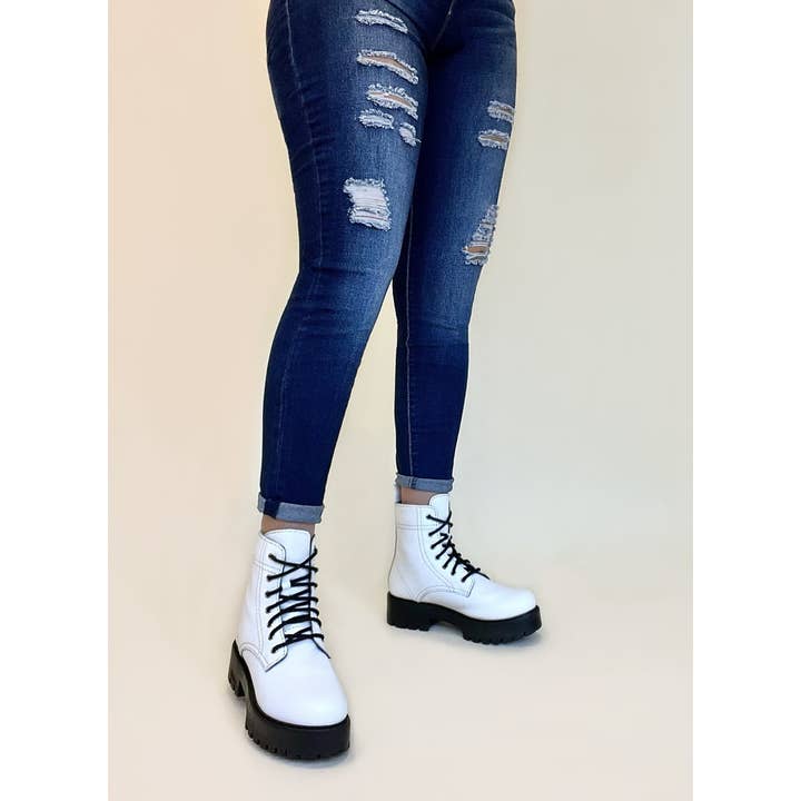 Only Partners - Wholesale Combat/Military Boots - Women's - Alice White Leather Platform Combat Boot