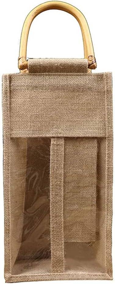 Alo Organic International - Wholesale Wine Gift Bag - Jute Wine Bottle Bag with Wooden D Handles Double Bottle.2