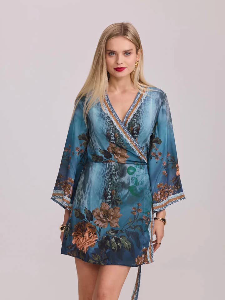Exotic print wrap short dress - 5238 for wholesale by Frime