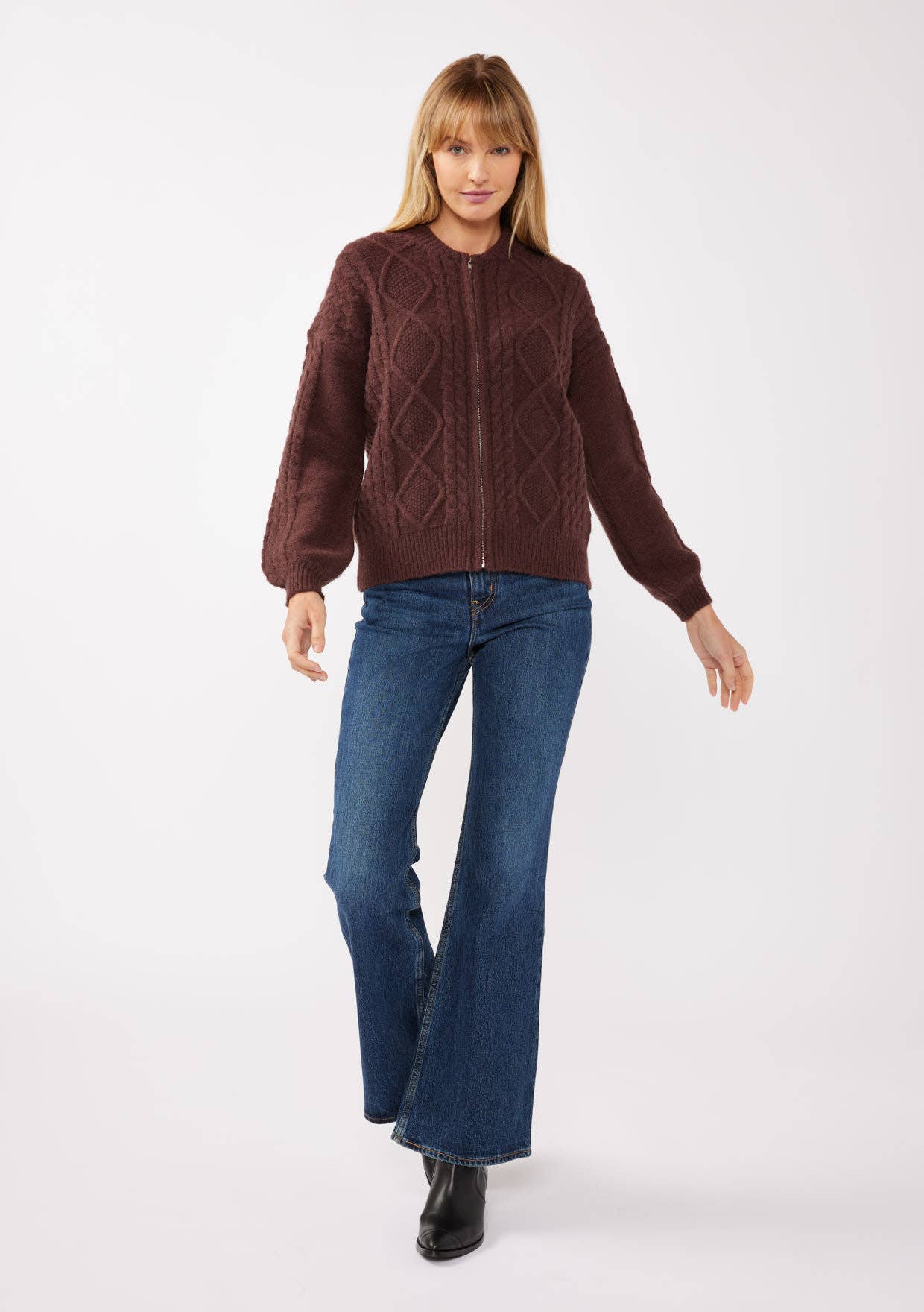 Lovestitch - Wholesale Cardigan - Women's - Long Sleeve Cable Zip-Up Coatigan5