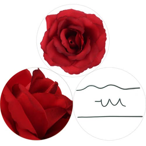 Larksilk - Wholesale Artificial Flowers - Dark Red Silk Rose Picks | 50 Pack - 8In X 3In.