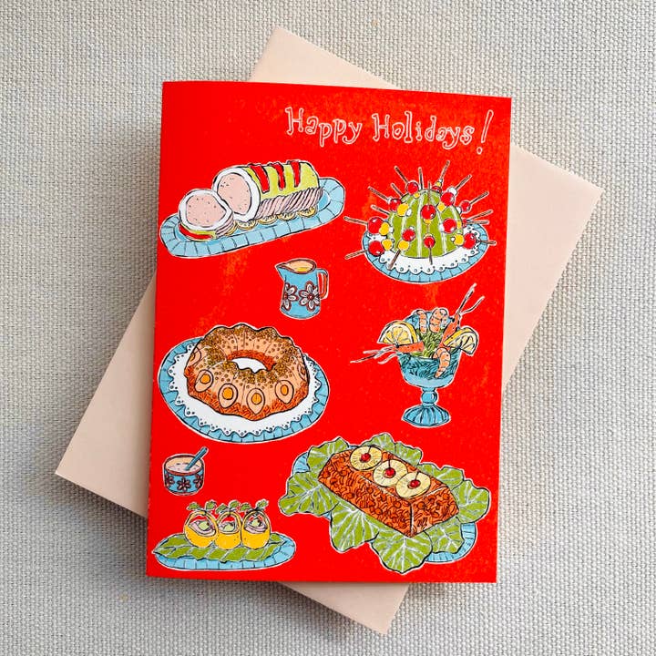 Carte culinaire vintage Happy Holidays pour la vente par Tamara Martin