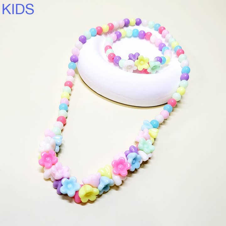 Assorted Color Kids Beaded Necklace and Bracelet Set for wholesale on Faire
