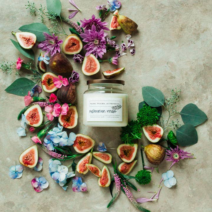 Mediterranean Mindset Soy Candle for engroshandel hos Palms, Psalms, & Prosecco