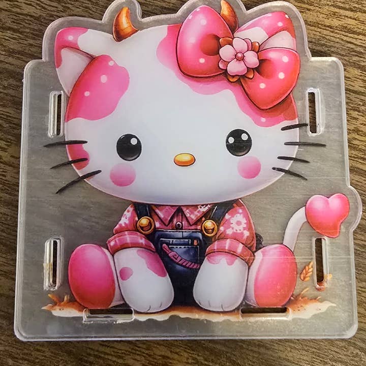 Pink & White Western Cat Cow Acrylic Holder for wholesale by Hylidae Boutique