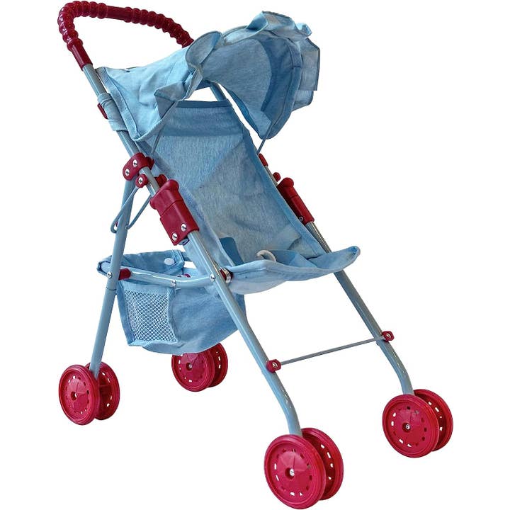 The New York Doll Collection - Wholesale Doll Stroller - Kids - My First Doll Stroller with basket and hood pink hearts