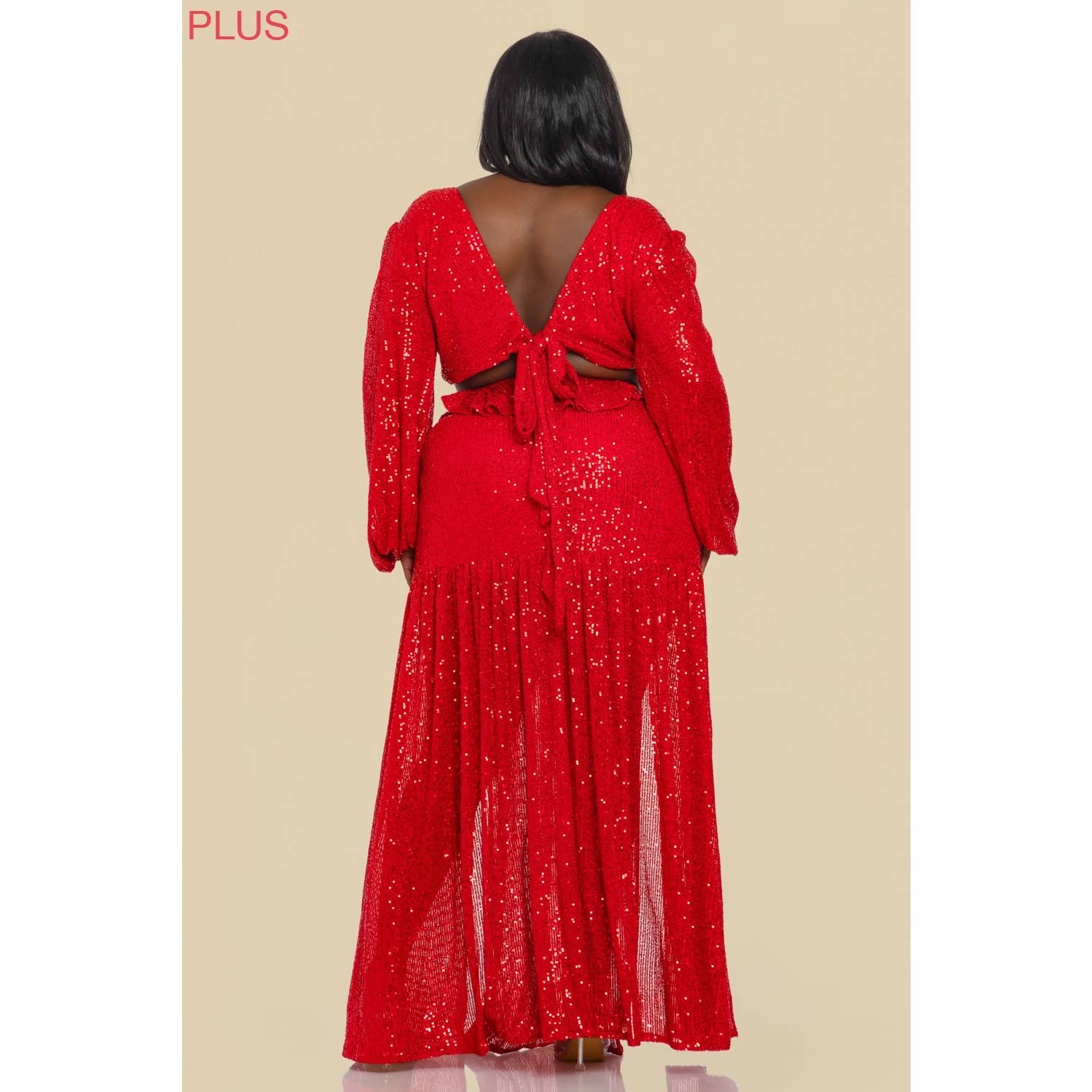 The Sang - Wholesale Dress - Women's - SD381122-P SEQUINS LONG SLEEVE MAXI DRESS PLUS SIZE10