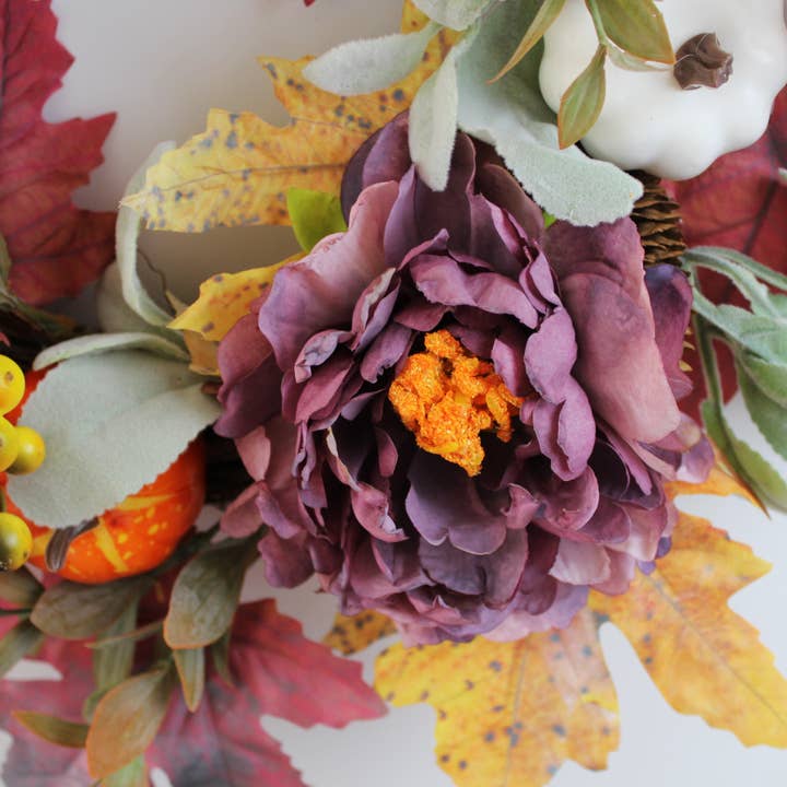 ACNITE Artist Boutique - Wholesale Wreath - Fall floral wreath autumn pumpkin purple peony maple leaf