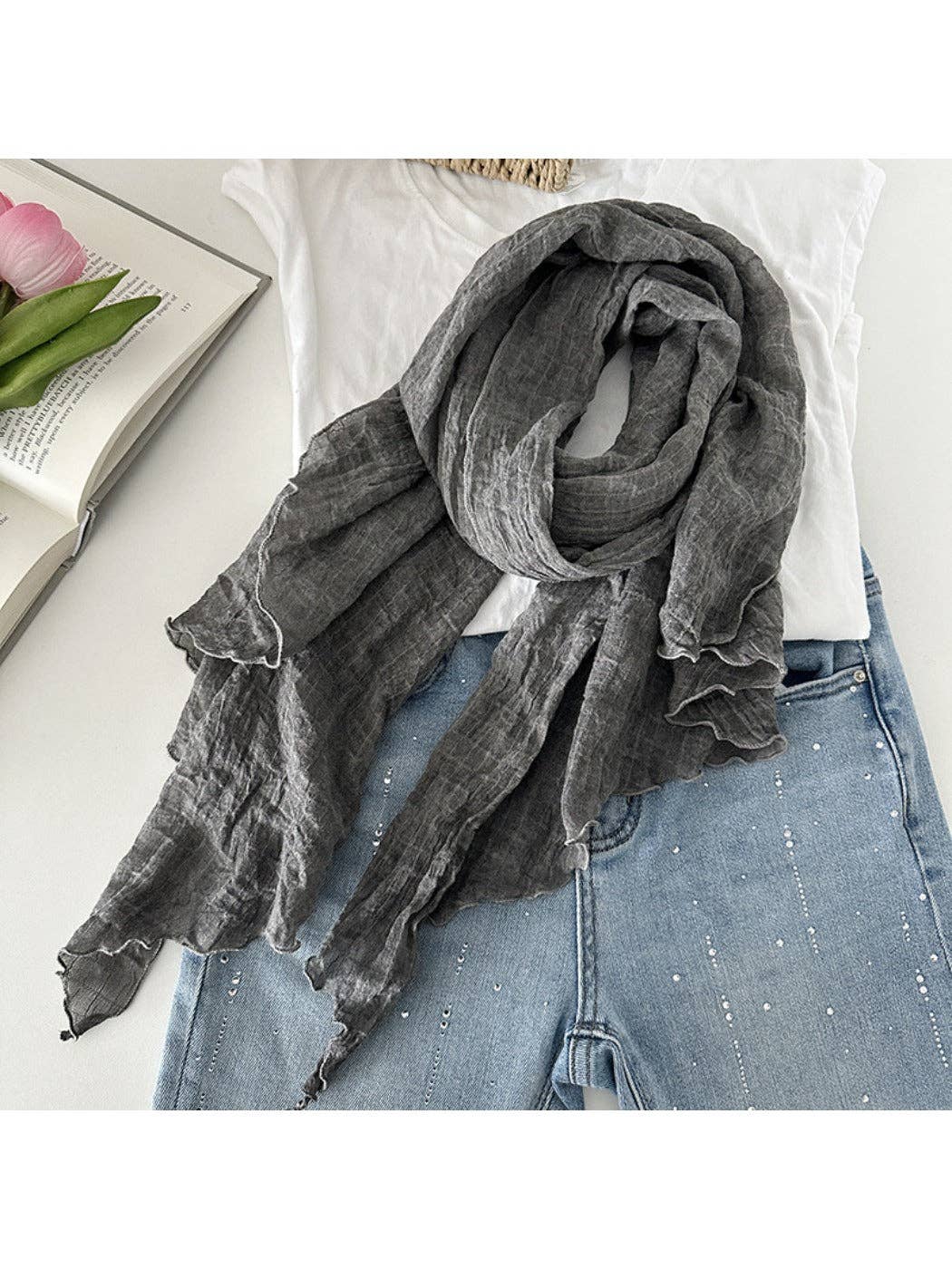 Funkyrel® Atzbranding Limited - Wholesale Scarf - Women's - Scarvii - Vintage Solid Color Women's Crinkled Scarf12