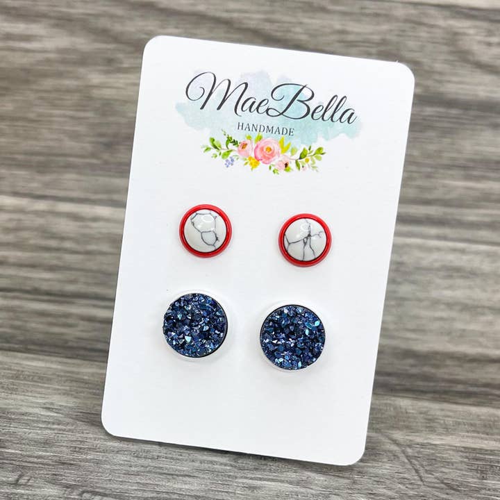 Set van 2 oorstekers Patriotic, rood, wit en blauw voor wholesale door Hazel Hill ~MaeBella~