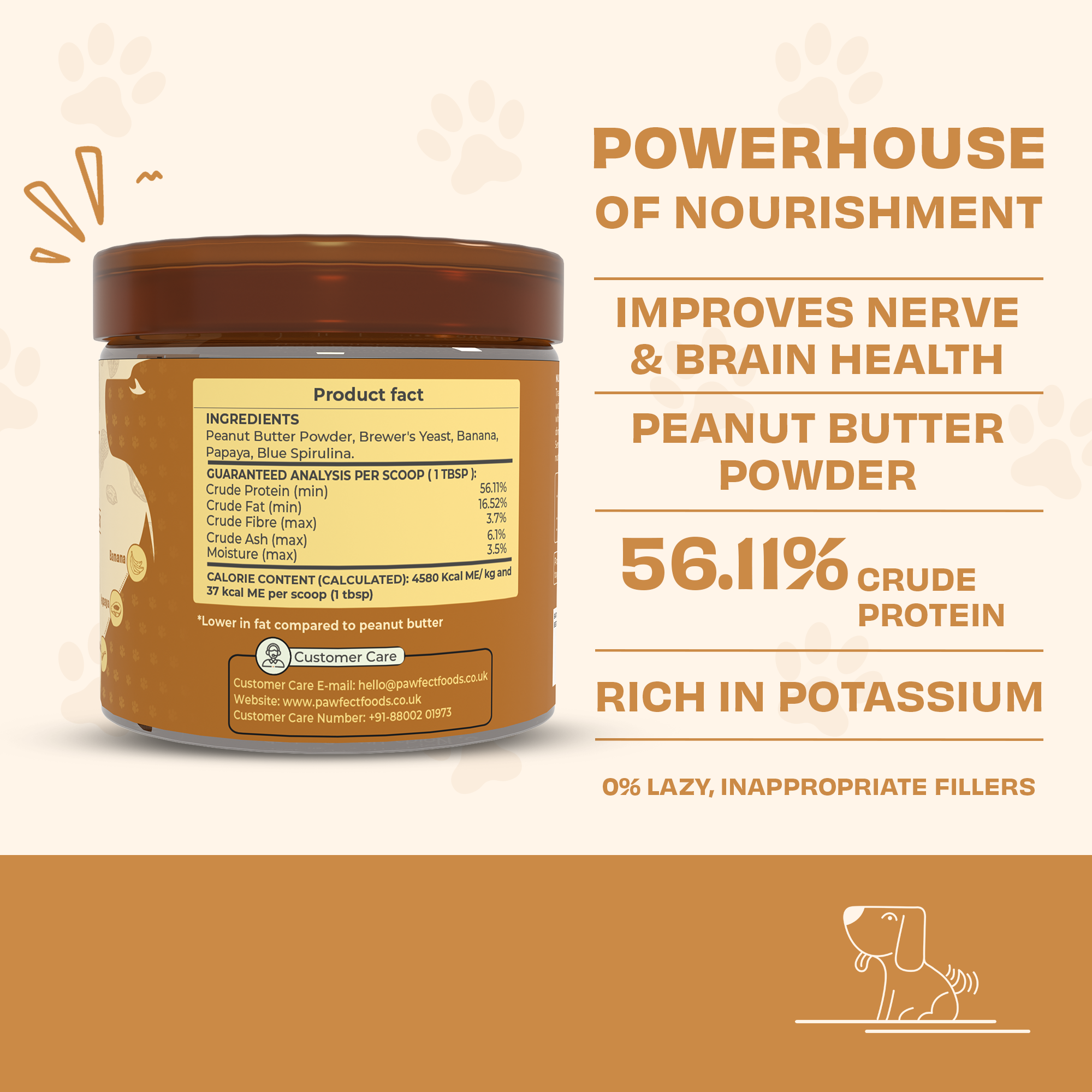 Pawfect Foods – wholesale Pet supplement – Dog – Pawfect Nutterly Vital Peanut Butter Powder | Daily Topper for Dogs | All Natural | Brewer's Yeast & Blue Spirulina | Improves Nerve, Skin, Brain Health & Gut Microbiome | Anti Parasitic (250g/8.82oz)1