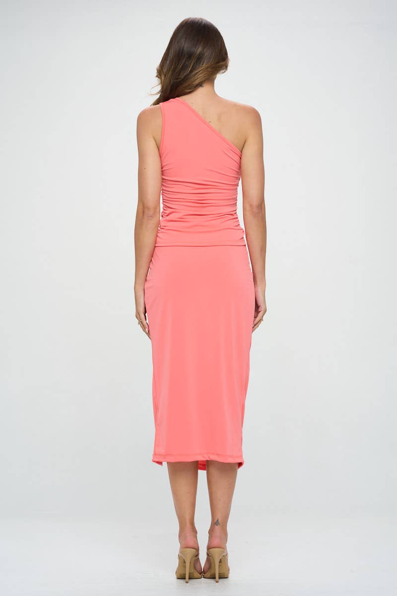 CORAL Made in USA Solid Knit One Shoulder Ruched Top for wholesale on Faire4