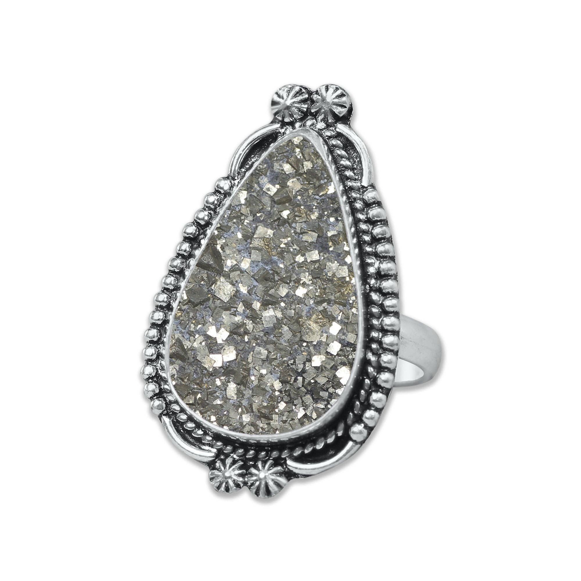 Handmade Jewels - Wholesale Cocktail/Statement Ring - Pyrite Druzy Rings – Handmade, Silver-Plated, Sparkling Natural Stone (Made to Order)10