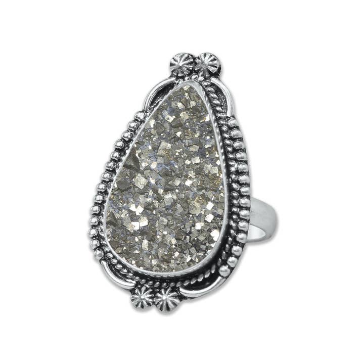 Handmade Jewels - Wholesale Cocktail/Statement Ring - Pyrite Druzy Rings – Handmade, Silver-Plated, Sparkling Natural Stone (Made to Order)10