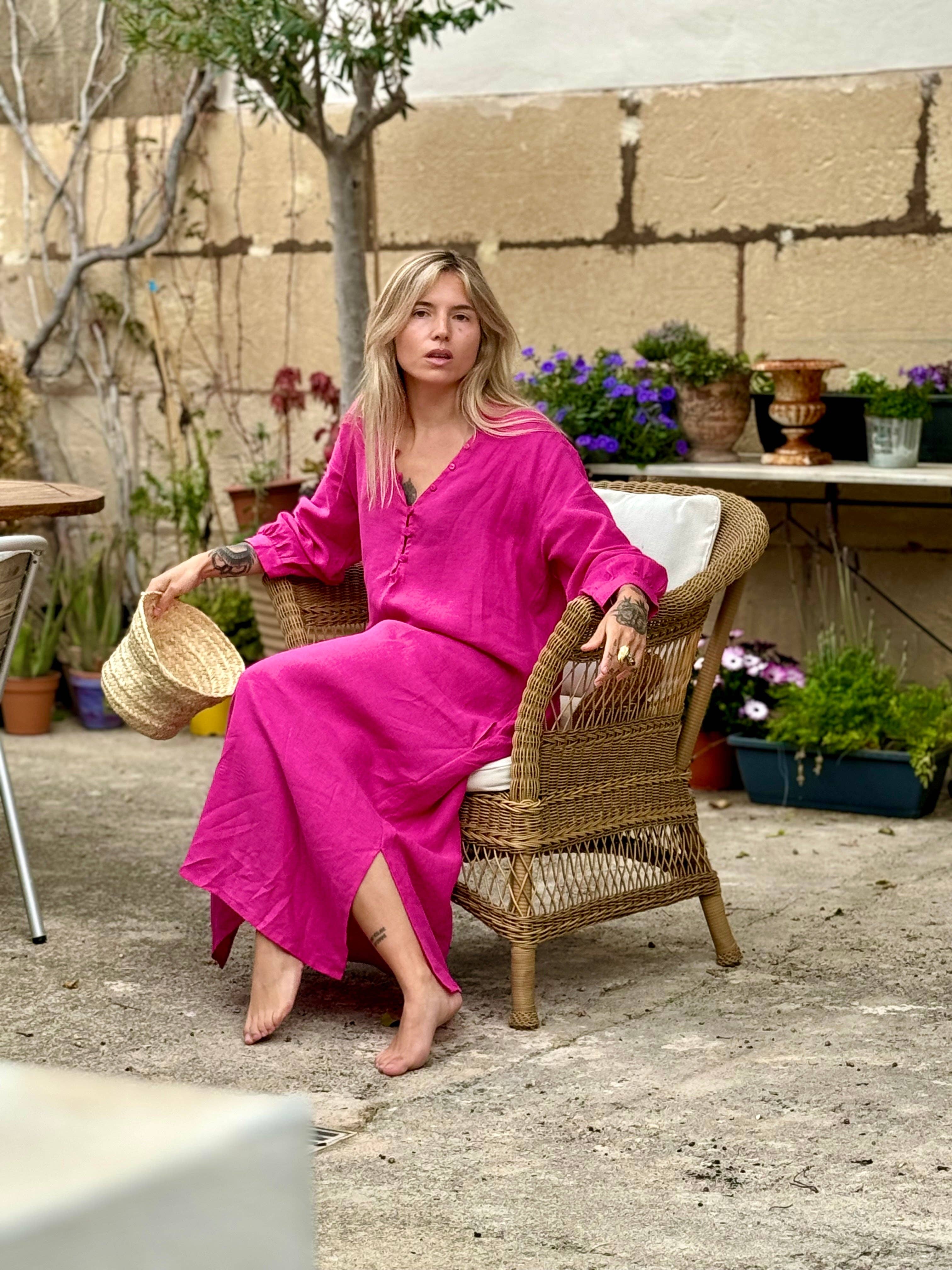 A PEACE OF IBIZA ® COLLECTION - Vendita all'ingrosso Vestito - Donna - Abito FRESNO in lino belga0