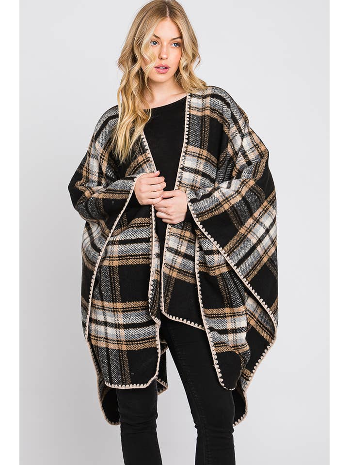 Hana - Wholesale Cardigan - Women's - Plaid Pattern Ruana