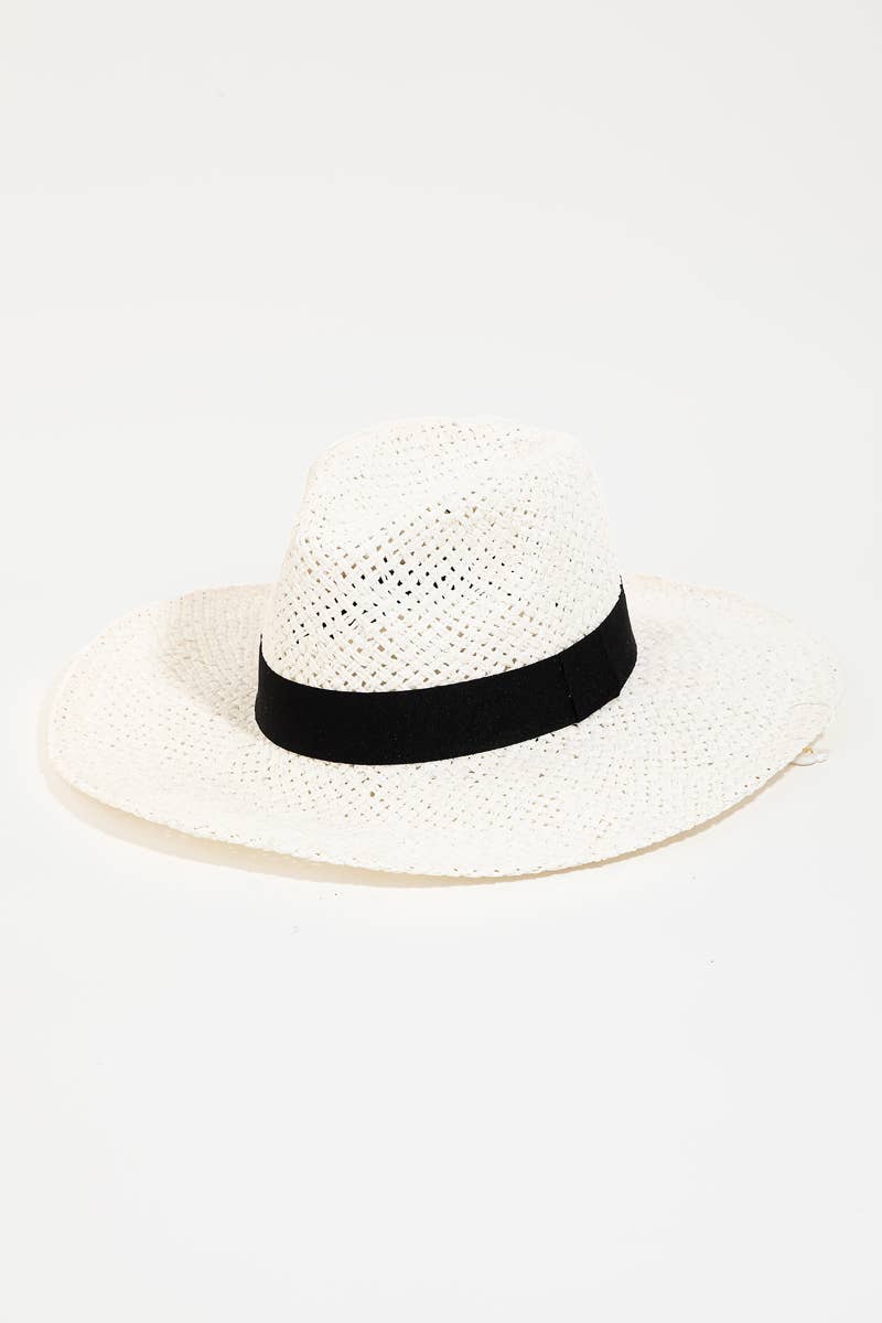 Collections by Fame Accessories - Wholesale Fedora - Women's - Straw Braided Black Ribbon Bow Strap Sun Hat3