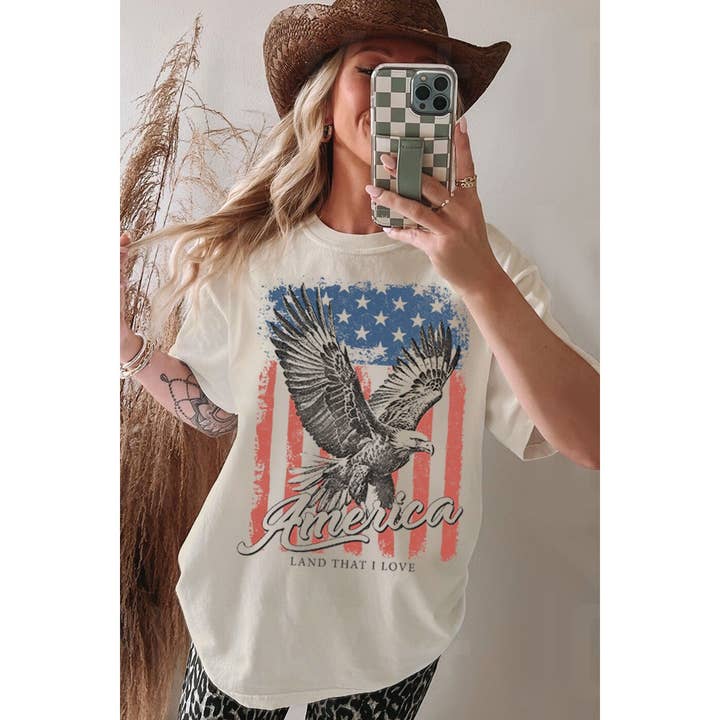 AMERICA FLAG EAGLE OVERSIZED MINERAL GRAPHIC TEE for wholesale by HRTandLUV