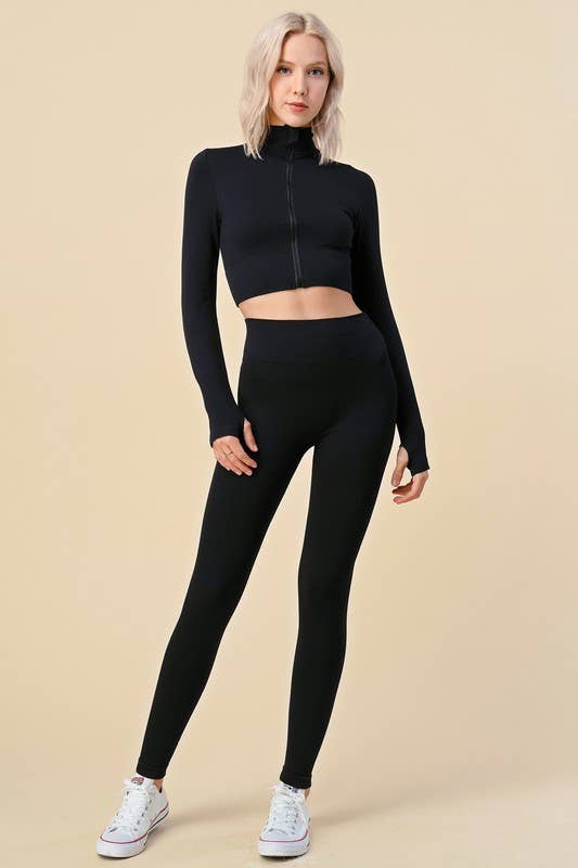 MIO WHOLESALE - Wholesale Activewear Set - Women's - JA33SET DIAMOND & STRIPE TEXTURED ZIP UP CROP JACKET SET0