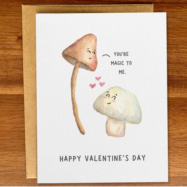 Pink Hill Press - Wholesale Valentine's Day Card - Cute magic mushroom Valentine's card, Cottage core Vday card