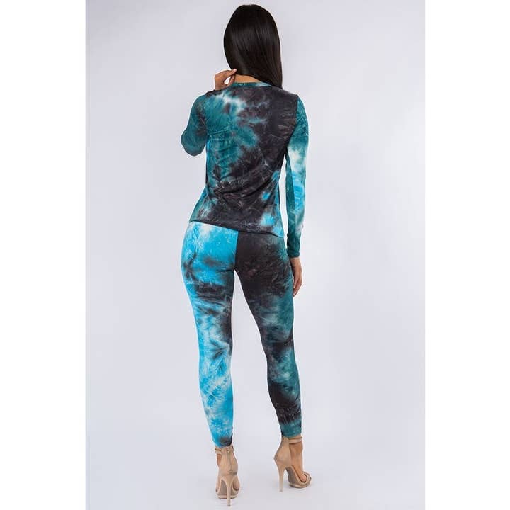BLACK TURQUOISE Tie Dye Loungewear Set for wholesale on Faire