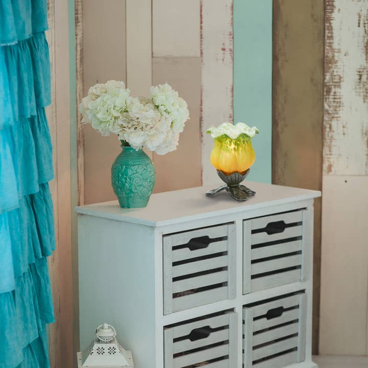 6.25"H Green and Orange Glass Tulip Accent Lamp for wholesale by River of Goods