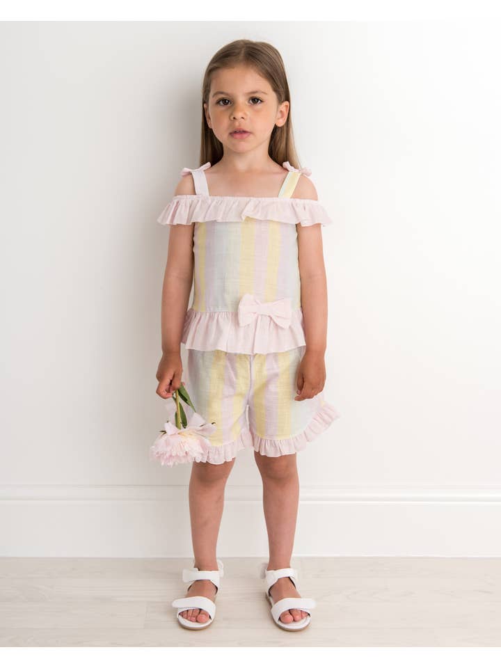 Caramelo Kids - Wholesale Top & Short Set - Kids - Candy Stripe Cold Shoulder Short Set