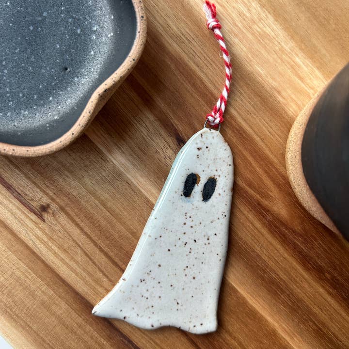 Handmade Ceramic Ghost Ornament for wholesale by Sarah Mennell Ceramics