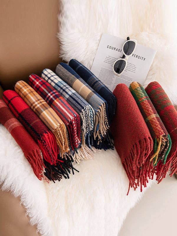 Ekartini - Wholesale Scarf - Women's - Keep Warm Plaid Tasseled Shawl&Scarf4