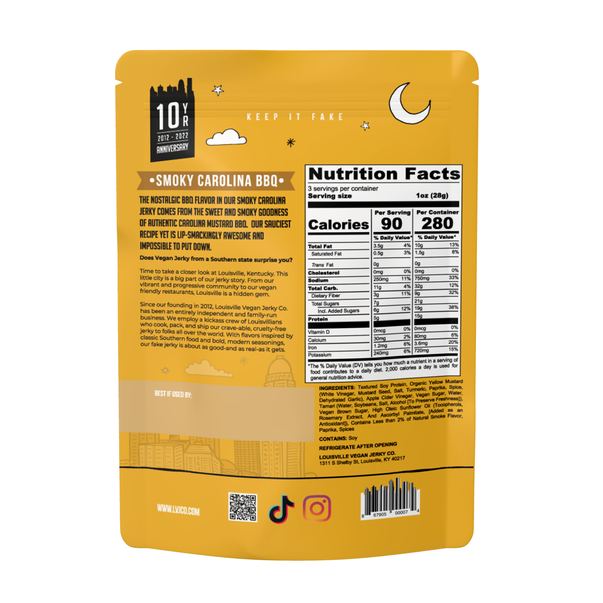 Louisville Foods - Wholesale Jerky - Vegan & Plant Based Smoky Carolina BBQ Jerky 3 oz1