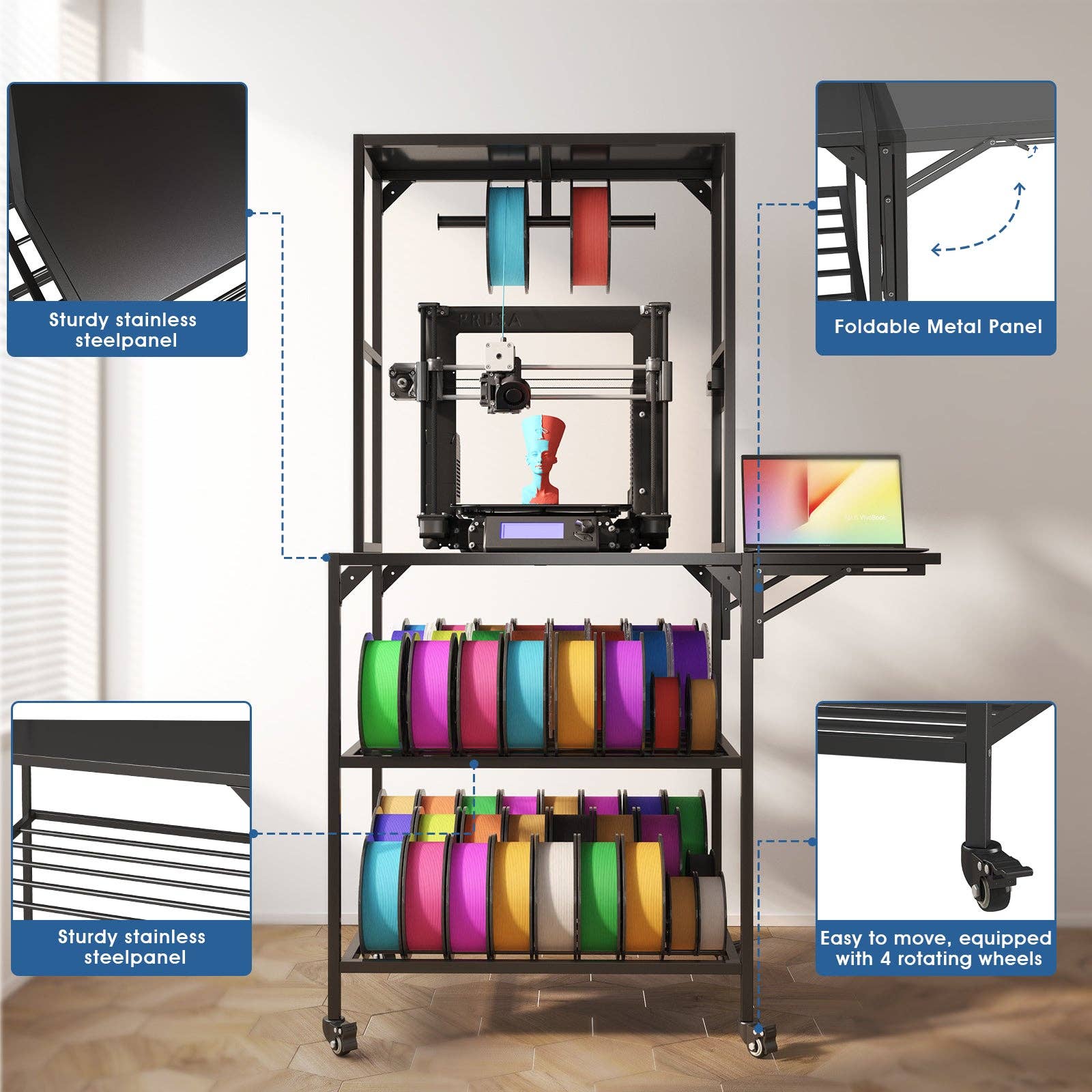 39F Inc. - Wholesale Free Standing Shelf - 3D Printer Stand with Storage Rack in Black Metal5