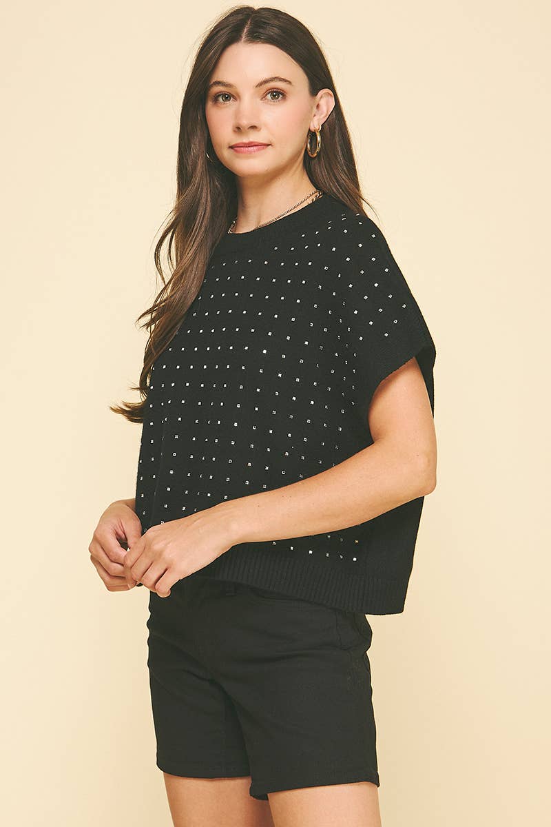 PINCH - Vente Pull en maille – femme - PULL BRODÉ EN PIERRES - 4739WB2