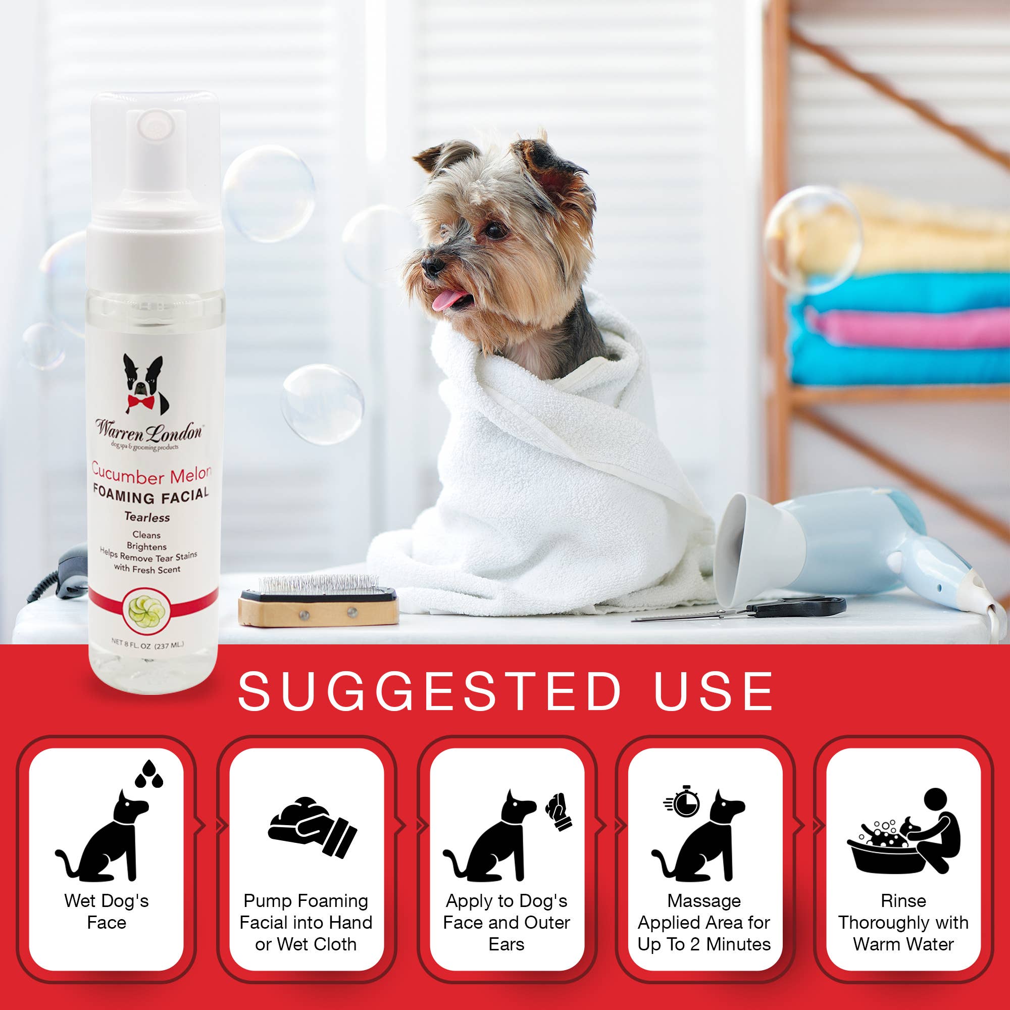 Warren London Dog Products - Wholesale Pet Shampoo - Dog - Tearless  Shampoo for Dog Faces - Cucumber Melon - 2 Sizes6