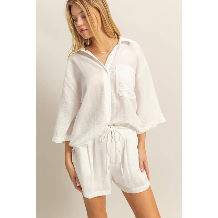 HYFVE – wholesale Top & short set (NOT loungewear) – Women’s – HF25A302-SET-Oversized Shirt And Flowy Shorts Set