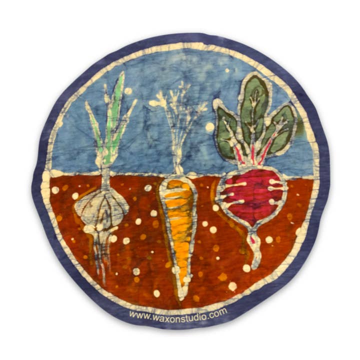 Veggie Garden Vinyl Sticker 3” for wholesale by WAXON Batik & Dye Studio