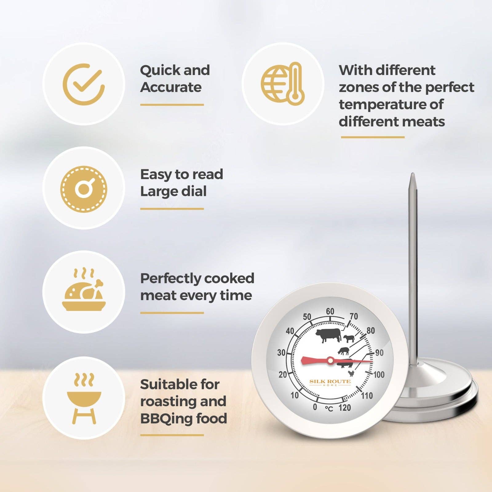 Silk Route Spice Company – wholesale Thermometer – Stainless Steel Meat Thermometer Probe1