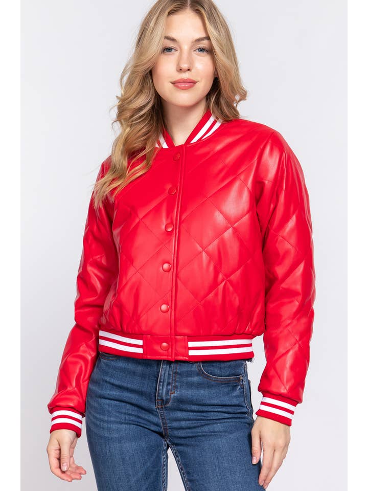 Active Basic | Active USA – Engroshandel Bomberjakke - Dame – Langærmet quiltet bomberjakke i kunstlæder (PU)7