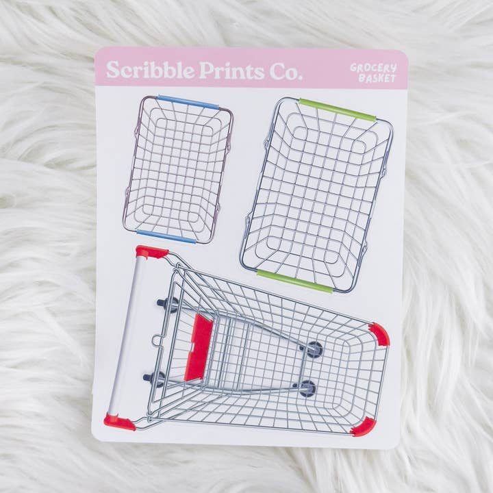 Grocery Basket – Deco // Matte Journal Stickers for wholesale by Scribble Prints Co.