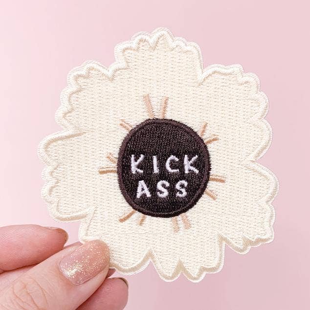 Kick Ass Patch- Embroidered Iron-on Feminist Art for wholesale by Little Woman Goods