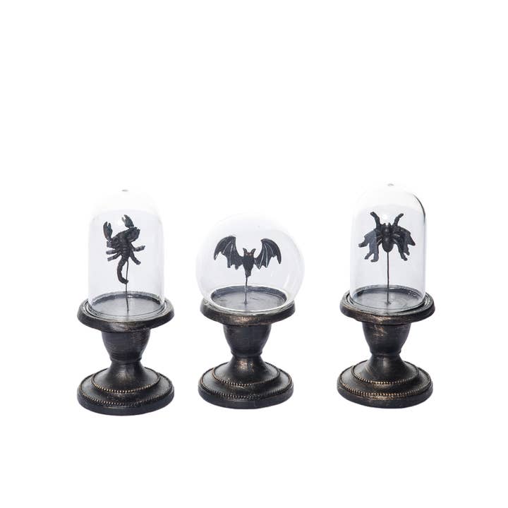 Transpac - Wholesale Decorative Tabletop Object - CLOSEOUT Halloween Resin Creepy Cloche Decor Set of 3