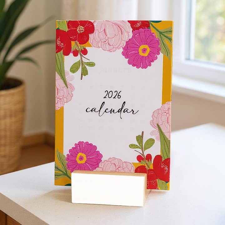 2026 Levande Blommig Skrivbordskalender med Träställ för wholesale av Wooden Objects Co