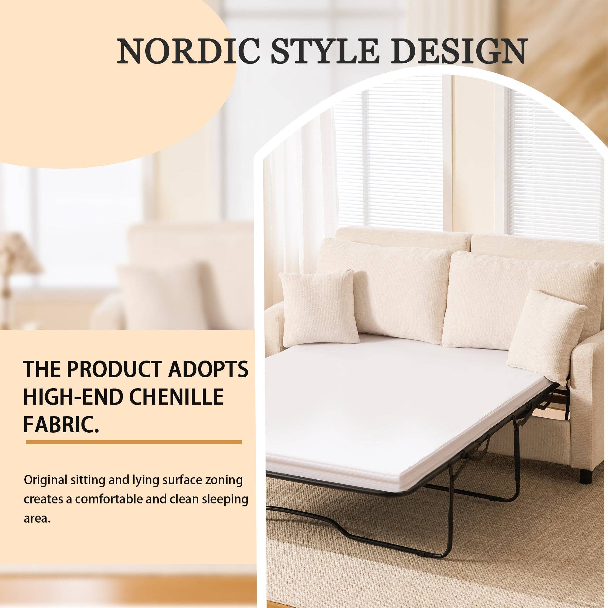 39F Inc. - Wholesale Sofa - Sleeper Sofa Bed, Pull Out Couch with Mattress, 81.5'' 2 Seater Upholstery Sectional Couches, Modern Linen Convertible Sofa, Living Room Furniture for Small Spaces, Apartment, Studio, Beige5