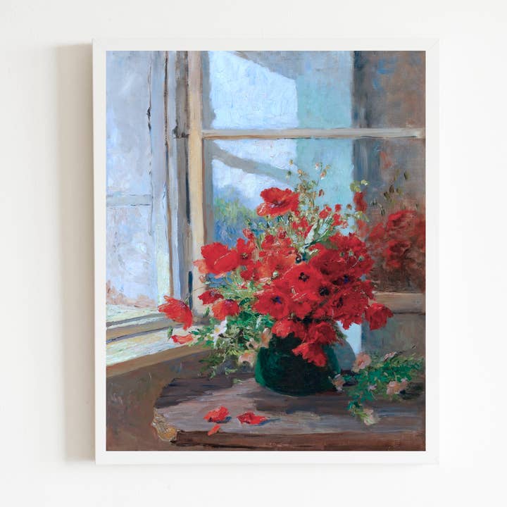 Poppies by the Window Antique Art Print for wholesale by Sea to Skye