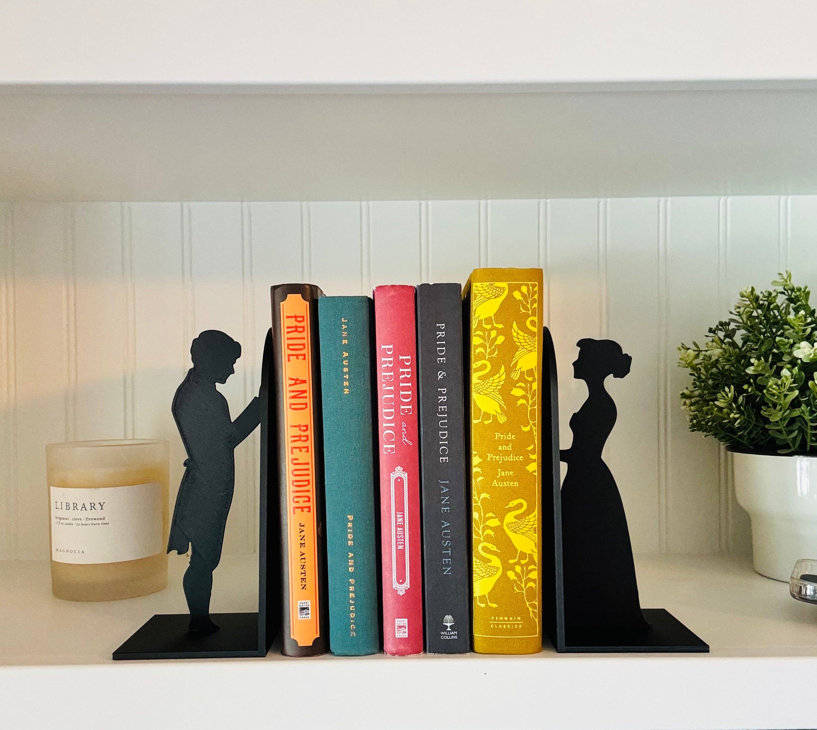 Modern Home Decorations - Wholesale Bookend - Pride and Prejudice Bookends | Literary Decor | Book Lover Gift | Regency Style Bookends | Elizabeth and Darcy Silhouette Bookends |BookNook13