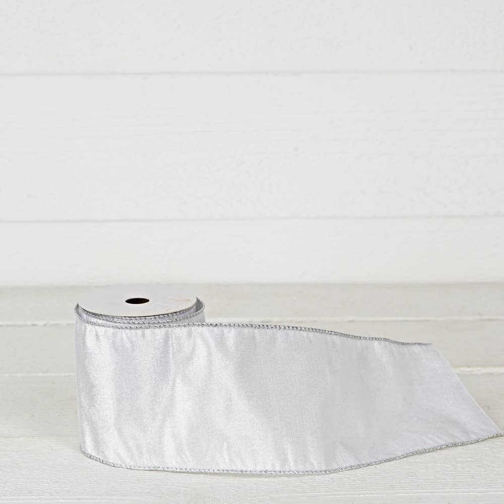 Holiday Depot Inc. - Wholesale Ribbon - Gift Wrapping - R32982-Wired Ribbon-Platinum Velvet w. Silver Back (4inW)4
